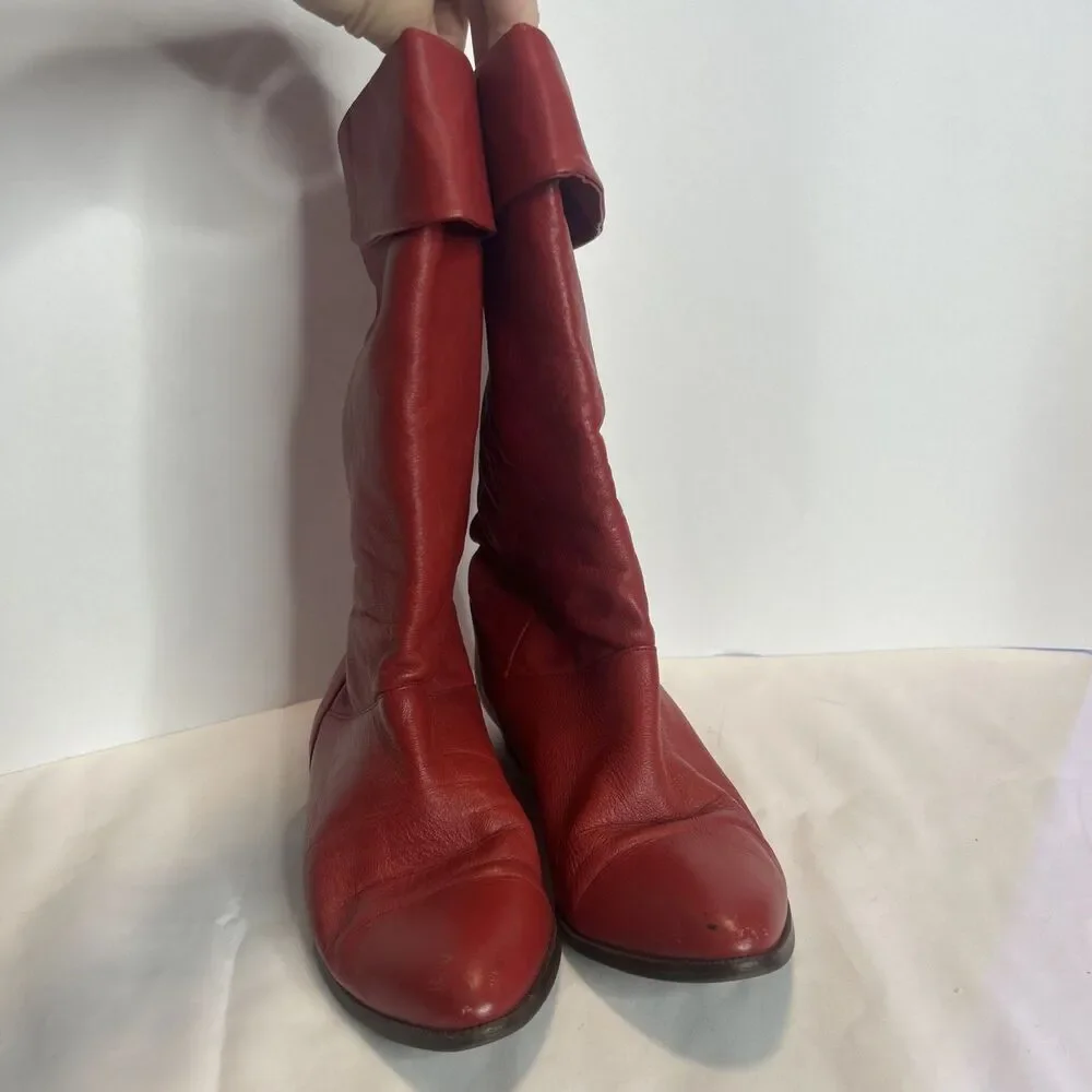 VTG Mister Shoes Red Leather Mid Calf Riding Boot Womens Size 7 M